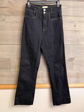 Swedish Hasbeens Black High Rise Straight Leg Jeans Gold Stitch